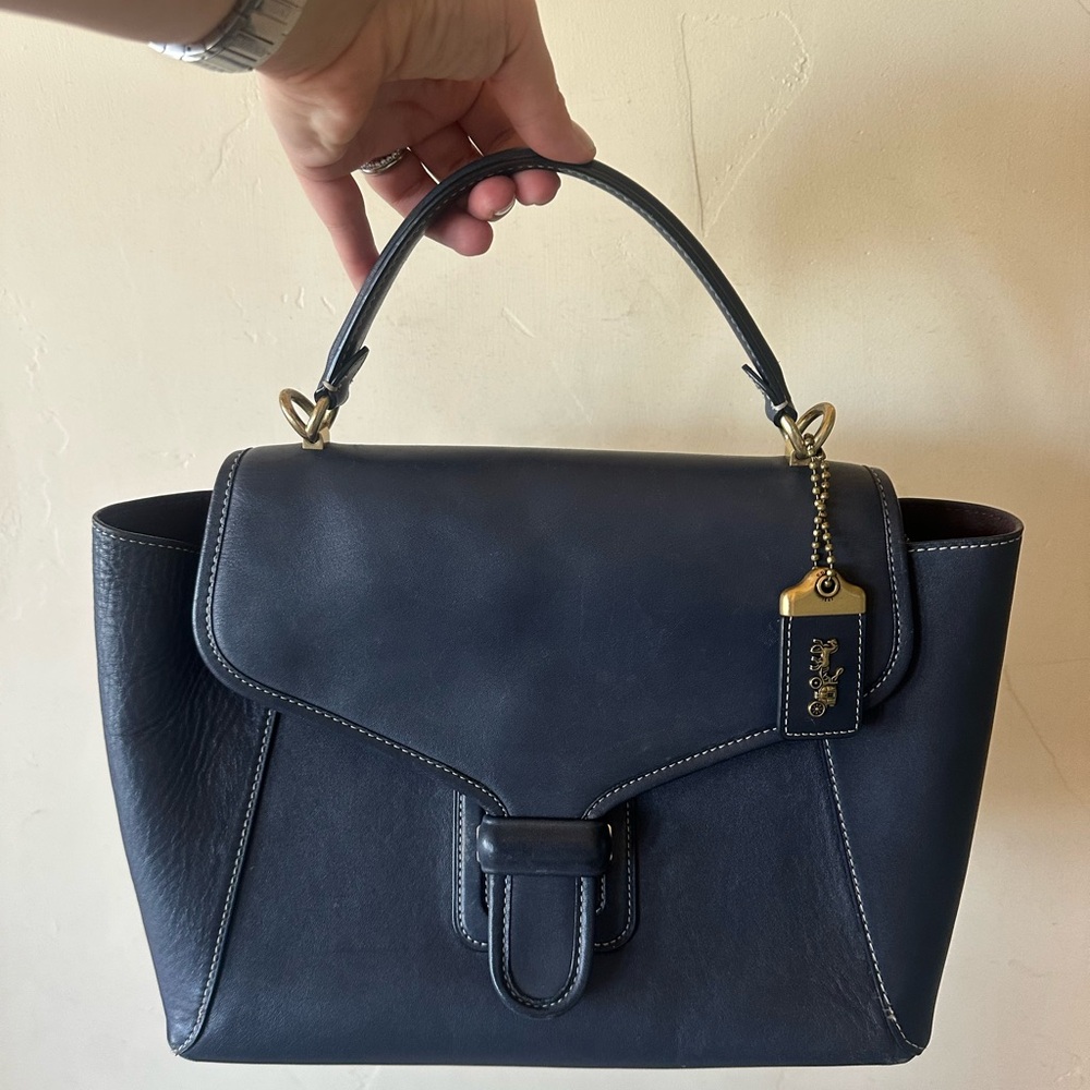Coach Navy Leather Top-Handle Satchel